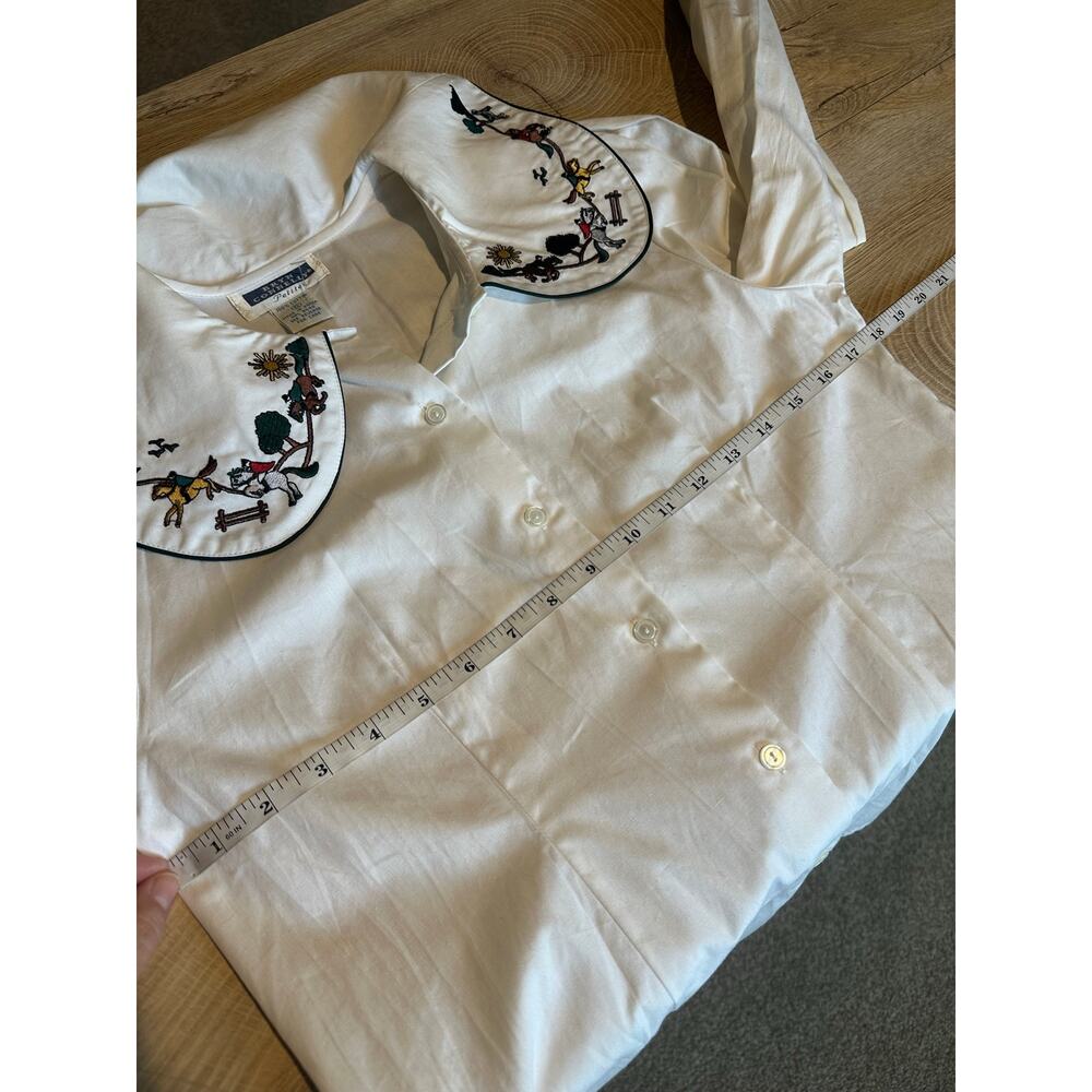 Vintage Bryn Connelly Peter Pan Collar Horse Embroidered Button Up White 6P - Picture 8 of 10